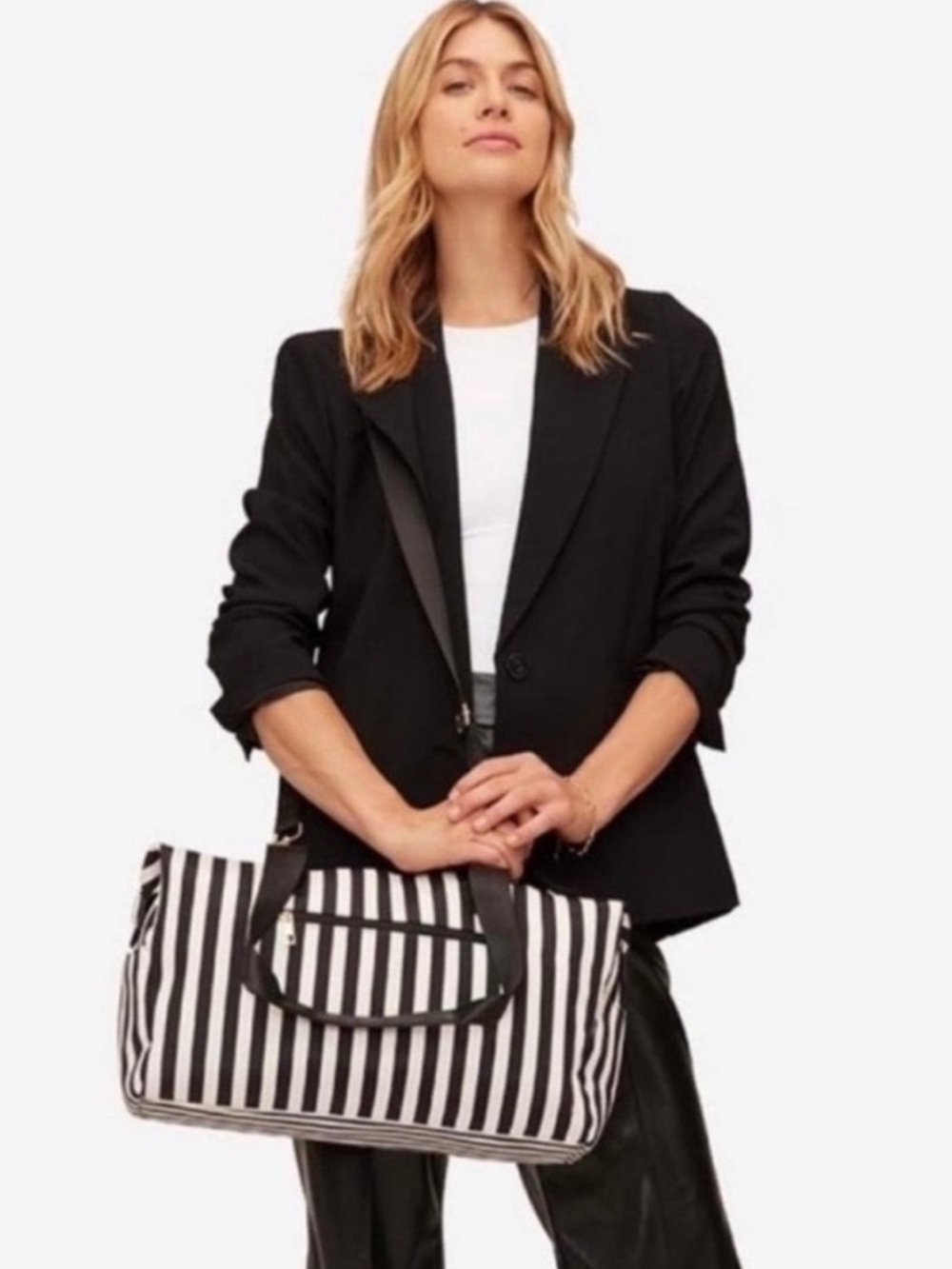 Alice + Olivia B&W positano stripe weekender/duffel bag - NWOT
